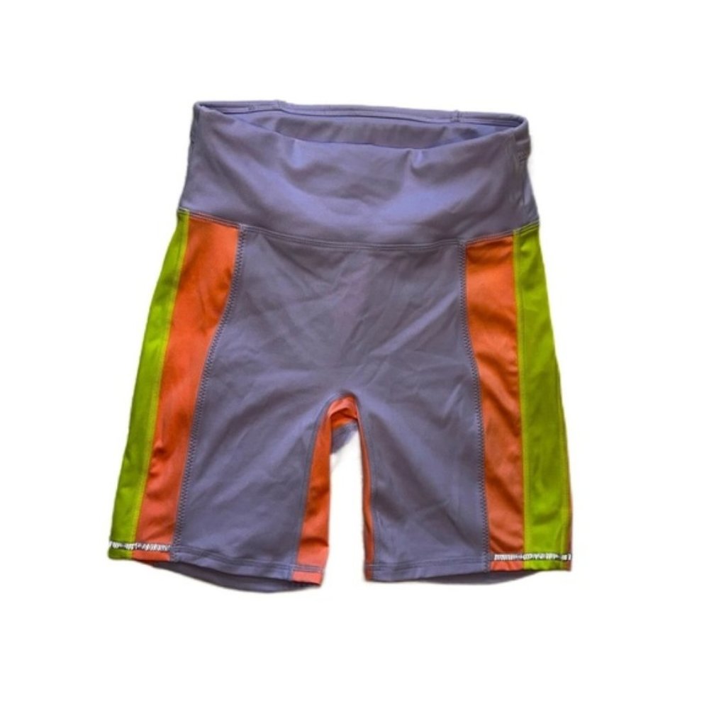 Fabletics Motion 365 Lavender orange yellow biker shorts Sz L